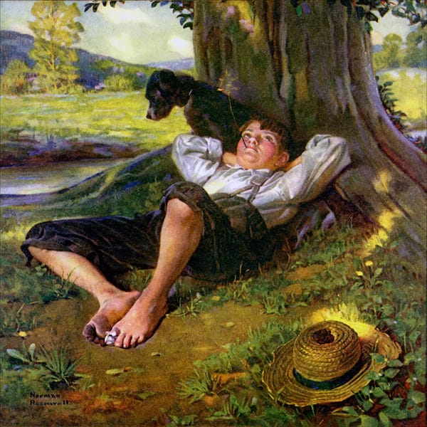 Norman Rockwell: Barefoot Boy Daydreaming by Norman Rockwell