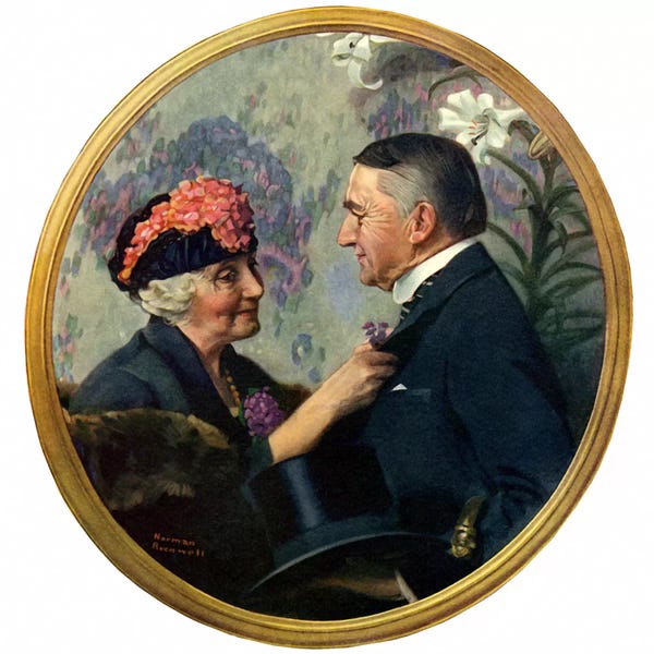 Norman Rockwell: Woman Pinning Boutonniere on Man by Norman Rockwell