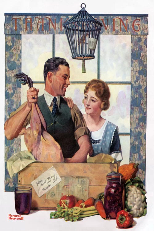 Couple Uncrating Turkey by Norman Rockwell wall art