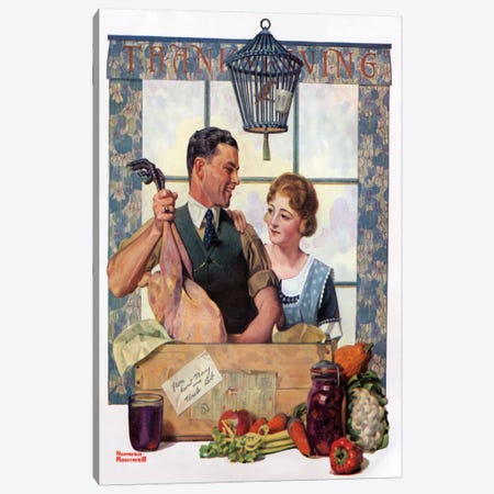 Couple Uncrating Turkey Canvas Print #NRL119} by Norman Rockwell Canvas Print