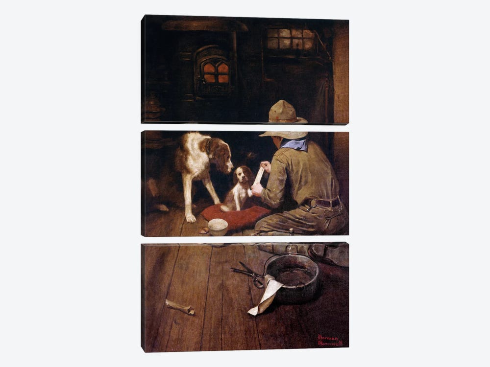 A Scout is Kind       by Norman Rockwell 3-piece Canvas Print