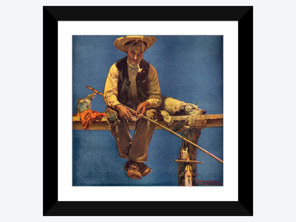 Man On Dock Fishing ( Animals > Dogs > Mutts art) - 16x16x1
