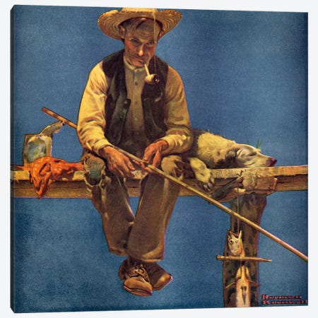 Grandpa and Me: Fishing Canvas Wall Art by Norman Rockwell