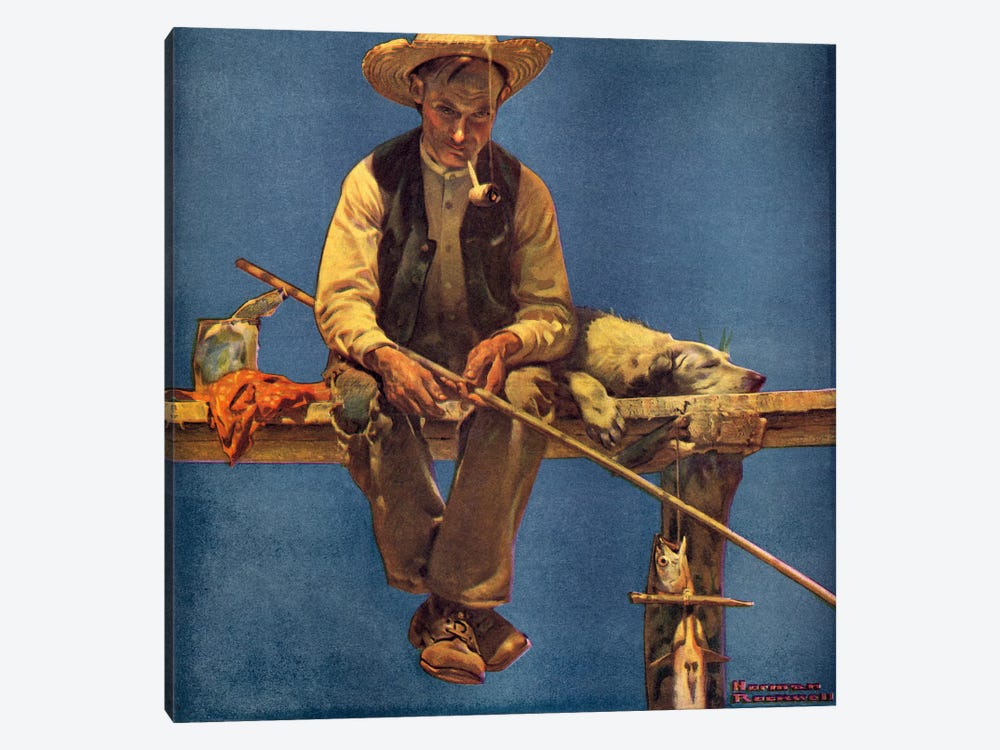 Man on Dock Fishing by Norman Rockwell 1-piece Canvas Art
