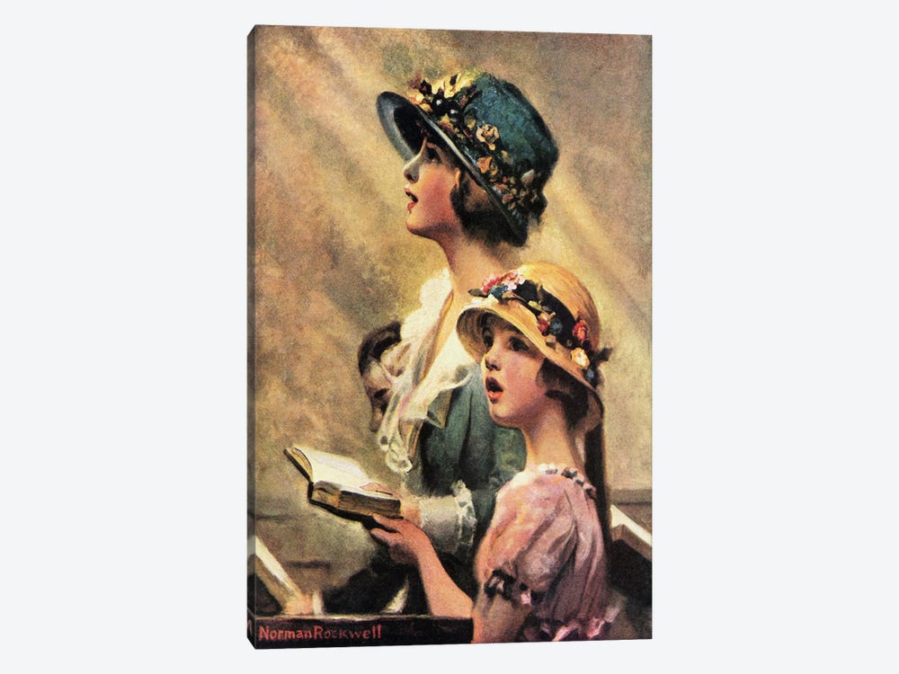 Mother and Daughter Singing in Church by Norman Rockwell 1-piece Canvas Art