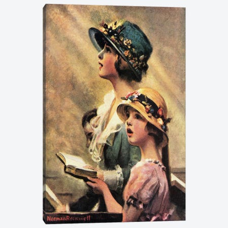 Mother and Daughter Singing in Church Canvas Print #NRL128} by Norman Rockwell Canvas Art
