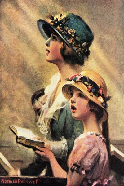 Norman Rockwell: Mother and Daughter Singing in Church by Norman Rockwell