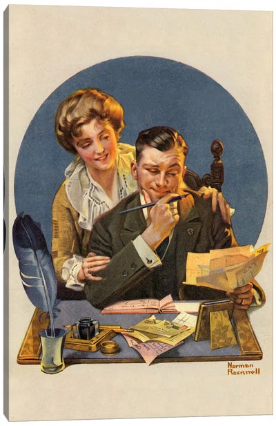 First of the Month Canvas Art Print - Norman Rockwell