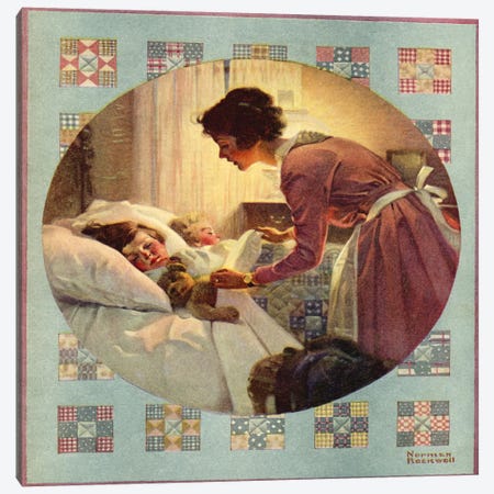 Mother Tucking Children into Bed Canvas Print #NRL130} by Norman Rockwell Art Print