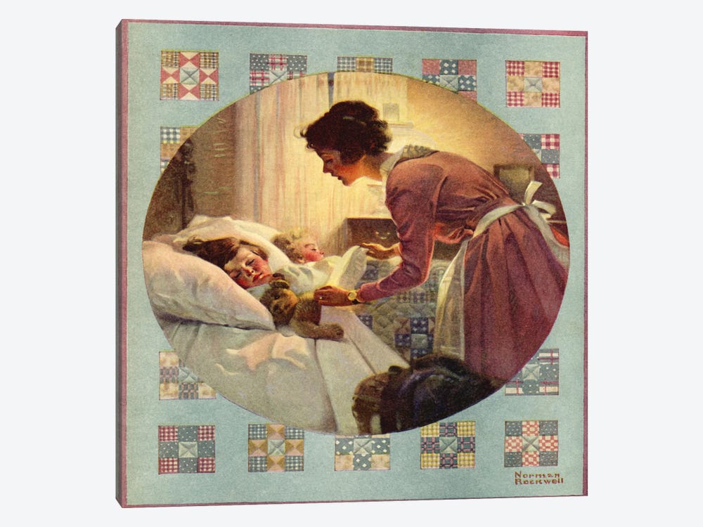 Mother Tucking Children into Bed by Norman Rockwell 1-piece Art Print