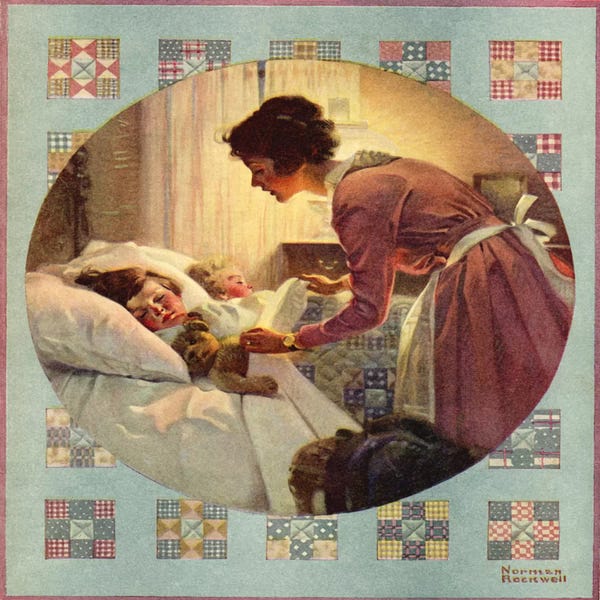 Norman Rockwell: Mother Tucking Children into Bed by Norman Rockwell