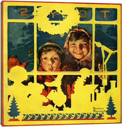 Children Looking in Toy Store Window Canvas Art Print - Vintage Christmas Décor