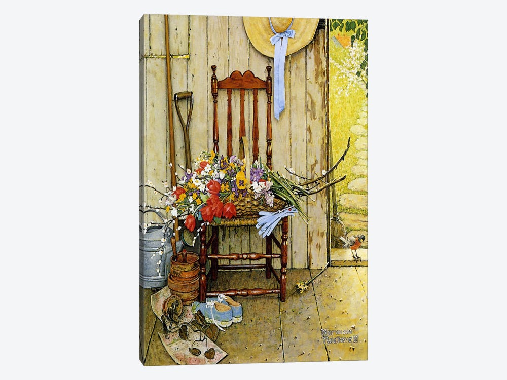 Spring Flowers by Norman Rockwell 1-piece Canvas Print