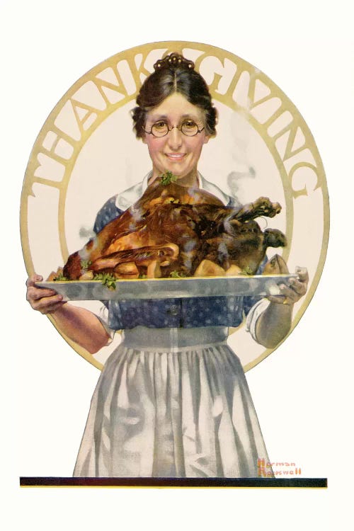 Woman Holding Platter with Turkey