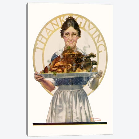 Woman Holding Platter with Turkey Canvas Print #NRL142} by Norman Rockwell Canvas Artwork