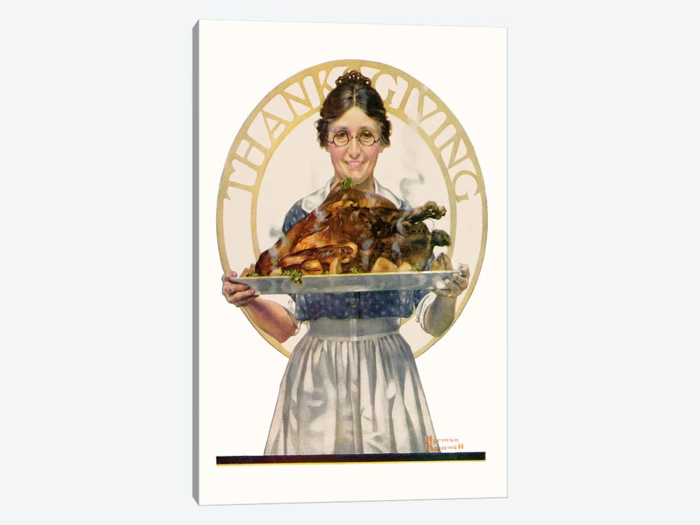 Woman Holding Platter with Turkey by Norman Rockwell 1-piece Canvas Art