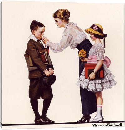 Mother Sending Children Off to School Canvas Art Print - Norman Rockwell