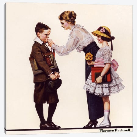 Mother Sending Children Off to School Canvas Print #NRL144} by Norman Rockwell Art Print