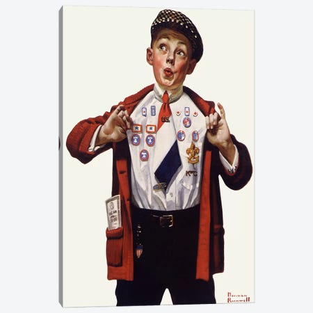 Boy Showing Off Badges Canvas Print #NRL146} by Norman Rockwell Art Print