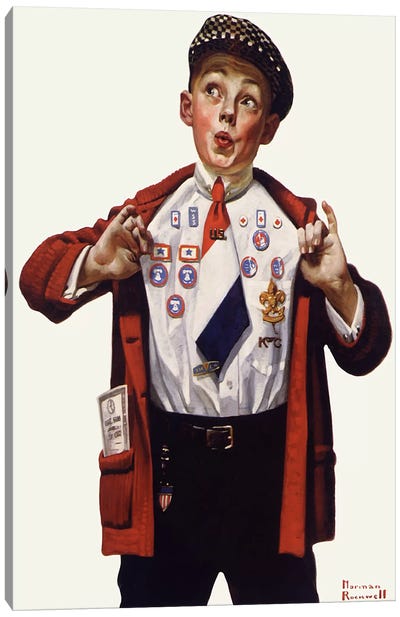 Boy Showing Off Badges Canvas Art Print - American Décor