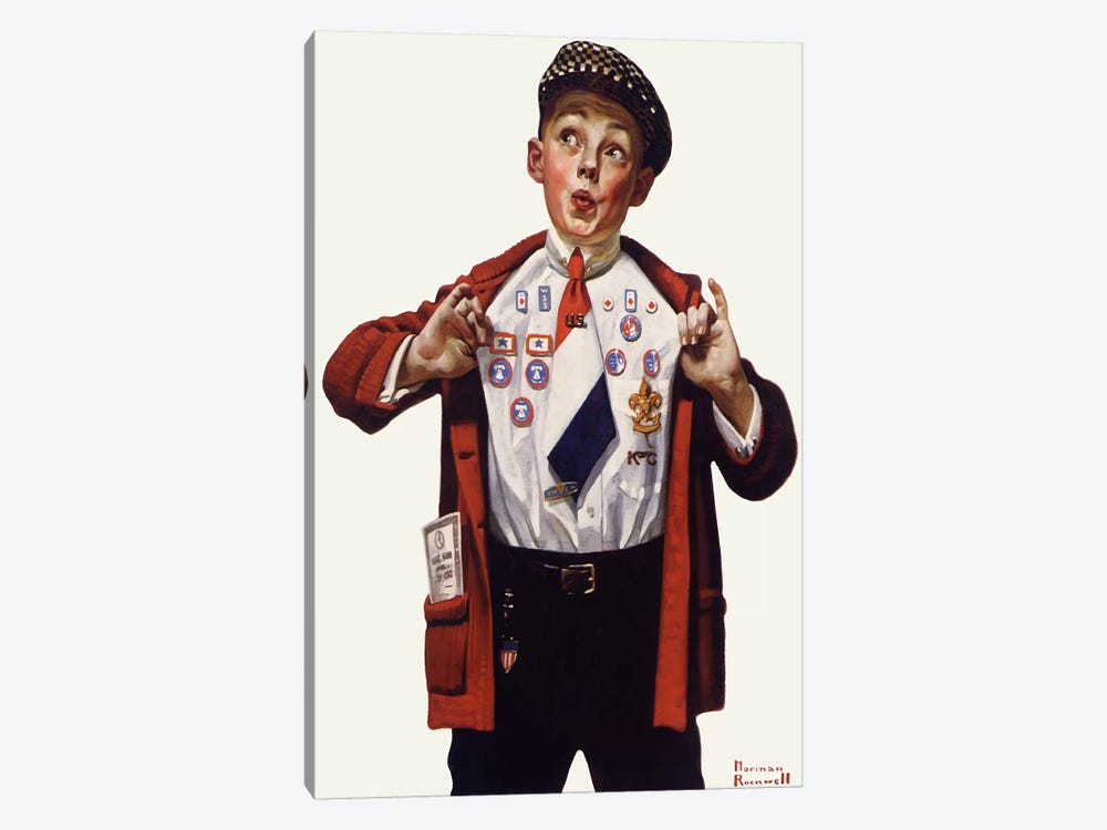 Boy Showing Off Badges by Norman Rockwell 1-piece Canvas Art