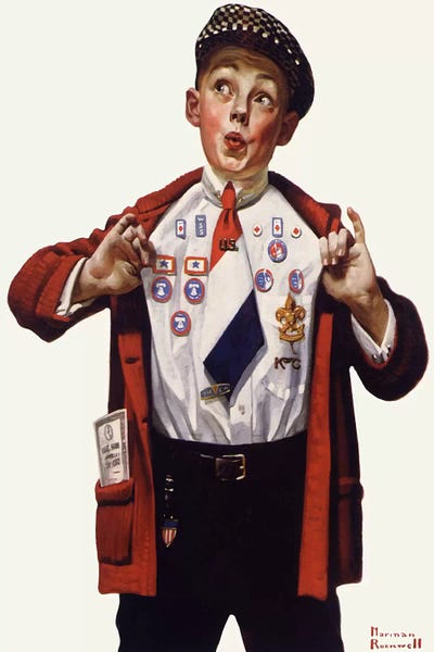 Norman Rockwell: Boy Showing Off Badges by Norman Rockwell