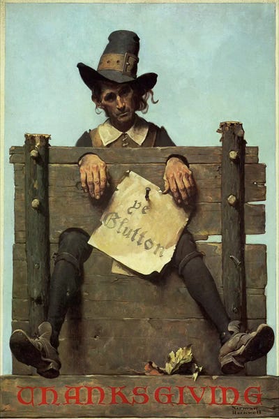 Thanksgiving-Ye Glutton by Norman Rockwell metal wall art