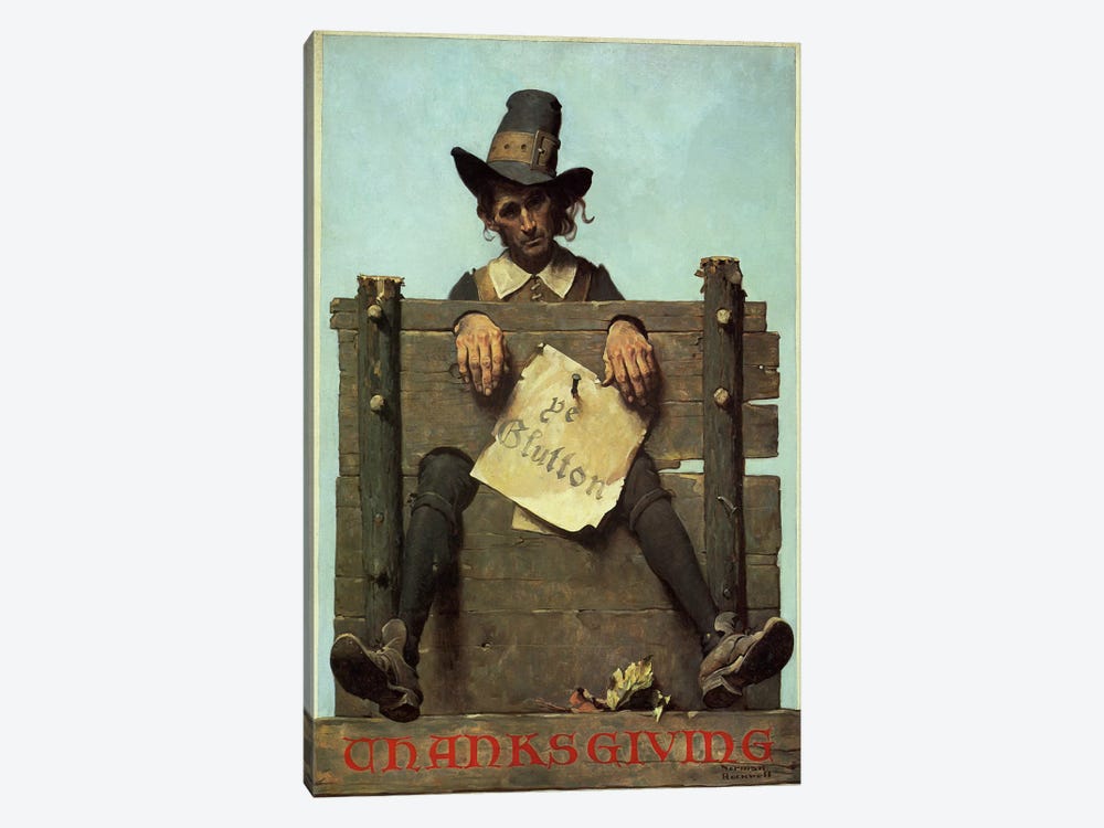 Thanksgiving-Ye Glutton by Norman Rockwell 1-piece Canvas Art Print