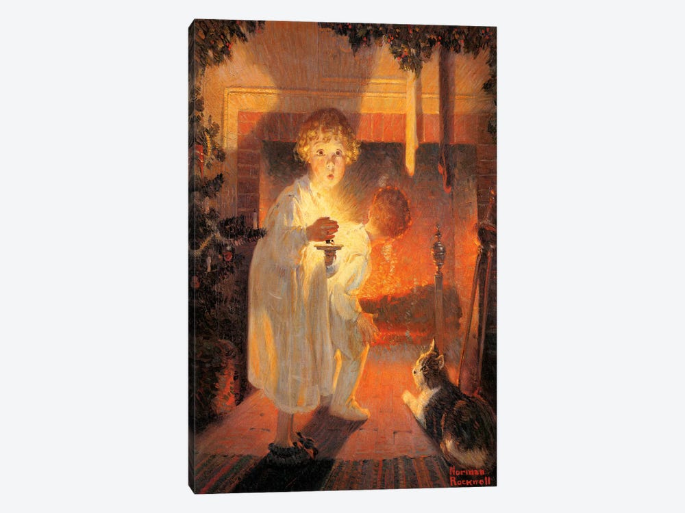 Children Looking Up Fireplace by Norman Rockwell 1-piece Canvas Art