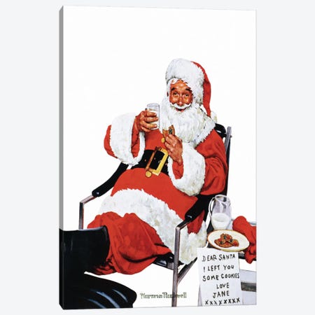 Santa Eating Milk and Cookies Canvas Print #NRL159} by Norman Rockwell Art Print