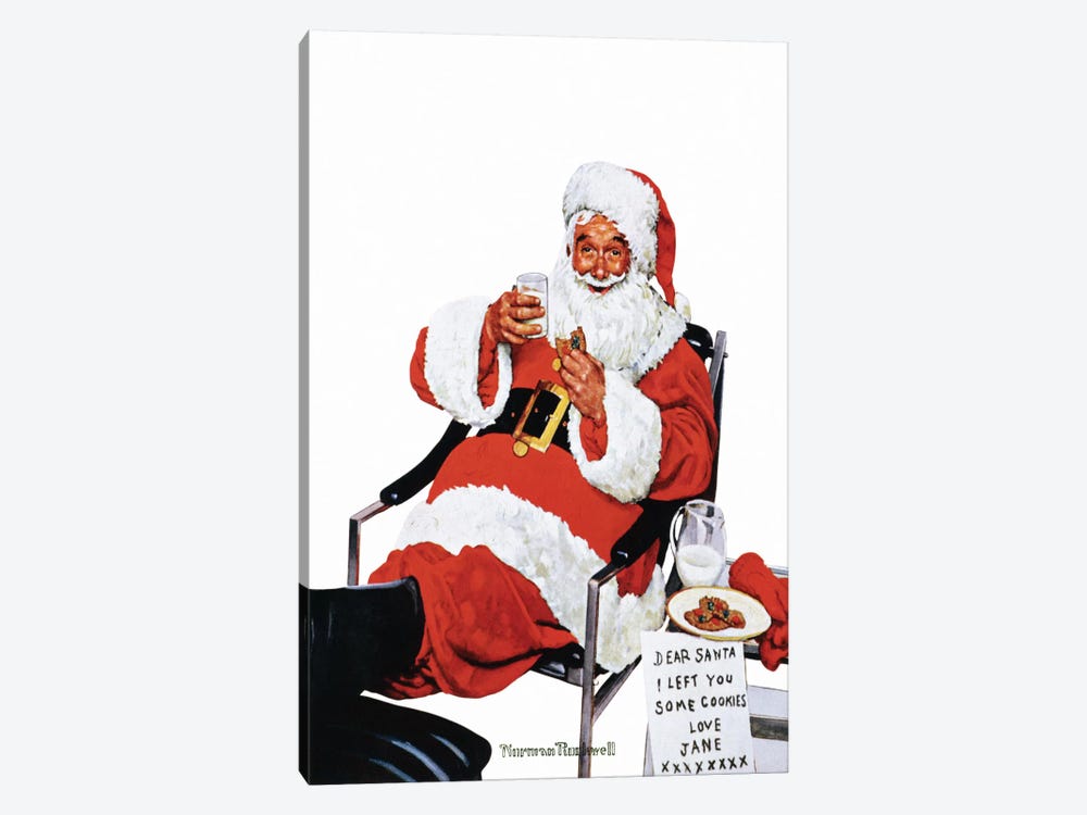 Santa Eating Milk and Cookies by Norman Rockwell 1-piece Canvas Art