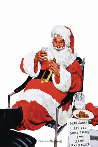Norman Rockwell: Santa Eating Milk and Cookies by Norman Rockwell