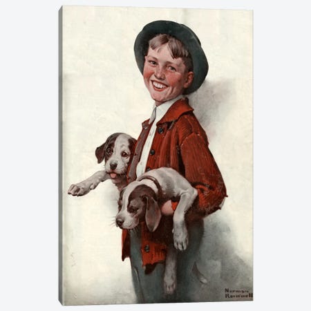 Boy with Puppies Canvas Print #NRL162} by Norman Rockwell Canvas Art