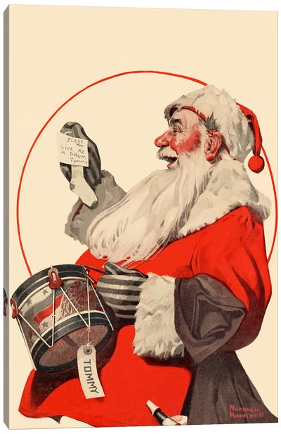 A Drum for Tommy Canvas Art Print - Norman Rockwell Christmas Art