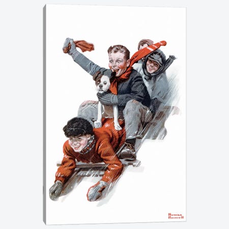 Four Boys on a Sled Canvas Print #NRL166} by Norman Rockwell Canvas Print