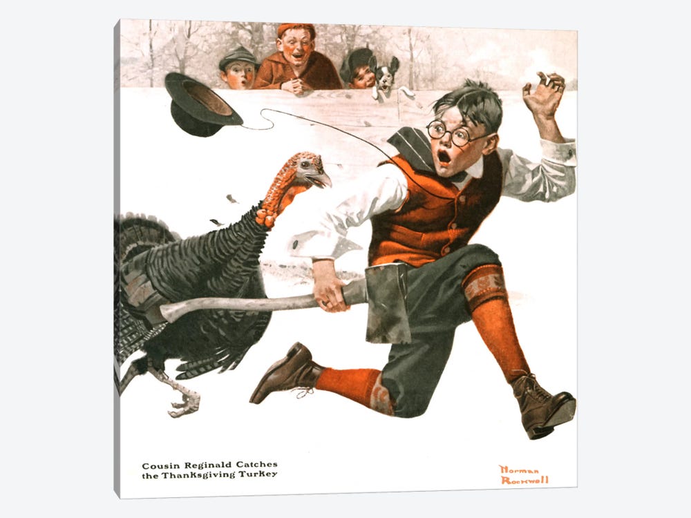 Cousin Reginald Catches the Thanksgiving Turkey by Norman Rockwell 1-piece Art Print