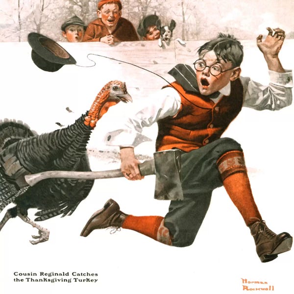Norman Rockwell: Cousin Reginald Catches the Thanksgiving Turkey by Norman Rockwell