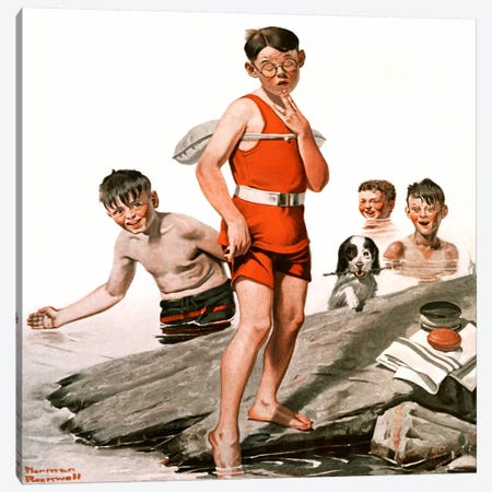 Cousin Reginald Goes Swimming Canvas Print #NRL172} by Norman Rockwell Art Print