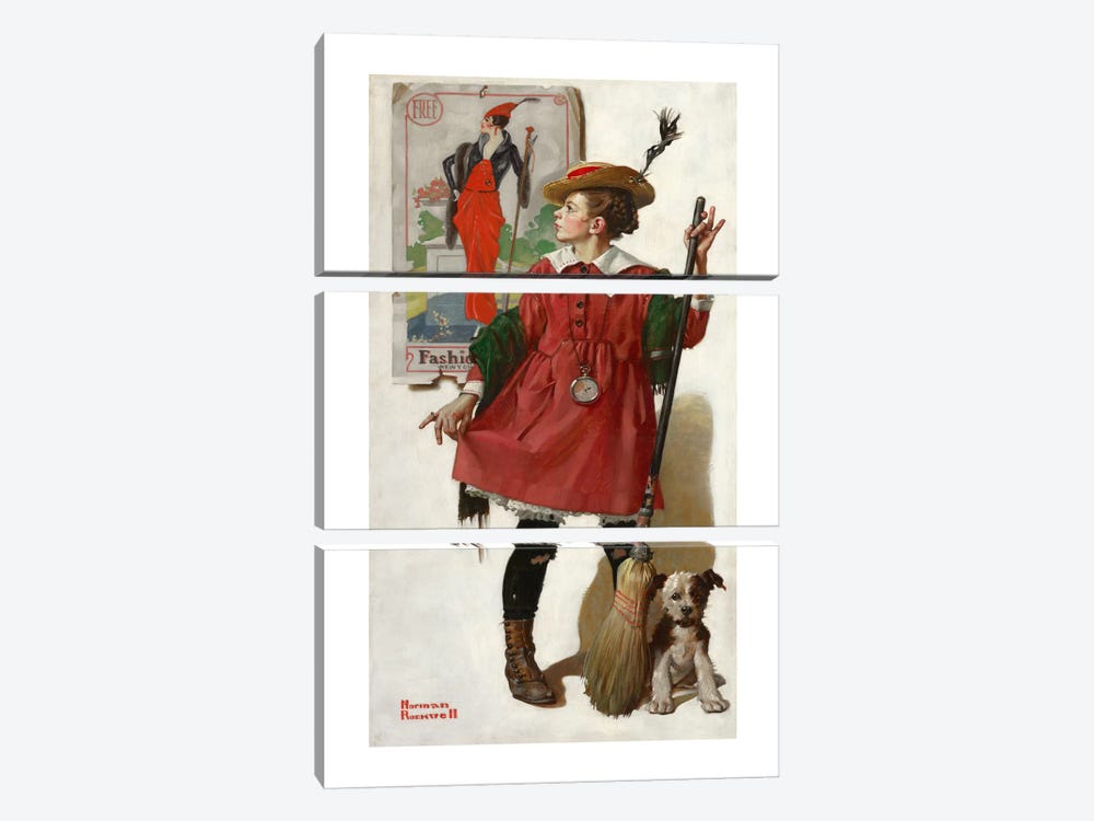The Little Model #2 by Norman Rockwell 3-piece Canvas Art Print
