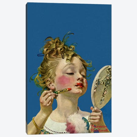 Little Girl with Lipstick Canvas Print #NRL177} by Norman Rockwell Canvas Artwork
