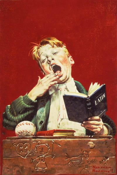 Reading: The Sleepy Scholar by Norman Rockwell