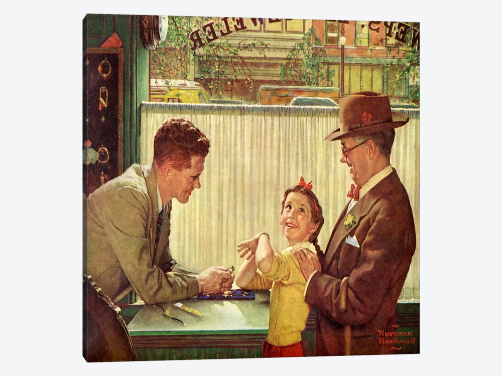 The Jewelry Shop by Norman Rockwell 1-piece Canvas Art Print