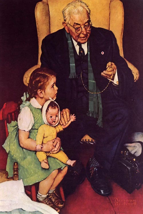 医療関係の方への贈り物！　ロックウェル Doctor and the Doll Doctor and Doll Canvas Wall Art by Norman Rockwell | iCanvas