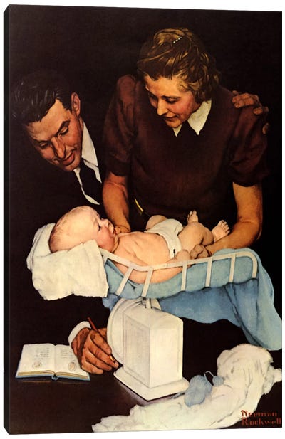 Weighing Baby Canvas Art Print - Norman Rockwell