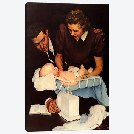 Weighing Baby Canvas Print #NRL195} by Norman Rockwell Canvas Art