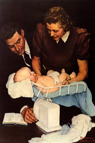 Norman Rockwell: Weighing Baby by Norman Rockwell