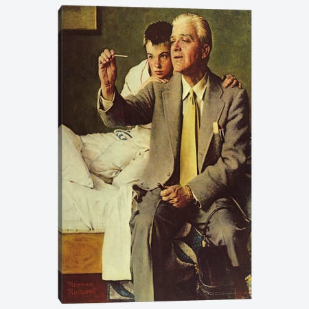 Doctor and Boy Looking at Thermometer Canvas Print #NRL200} by Norman Rockwell Canvas Print
