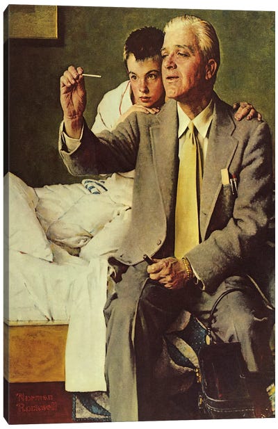 Doctor and Boy Looking at Thermometer Canvas Art Print - Doctor Art