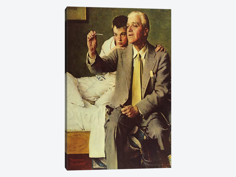 Doctor and Boy Looking at Thermometer by Norman Rockwell 1-piece Canvas Art