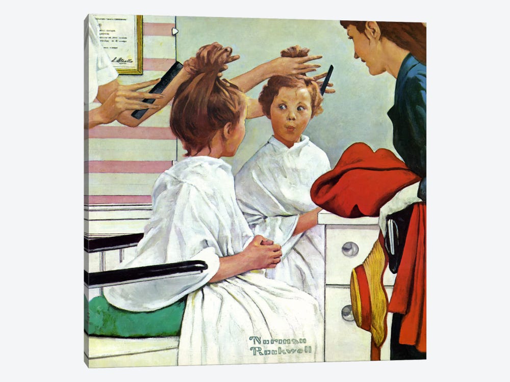 First Trip to the Beauty Shop by Norman Rockwell 1-piece Canvas Wall Art